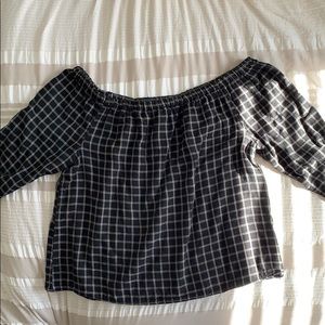 Madewell Plaid off the shoulder top